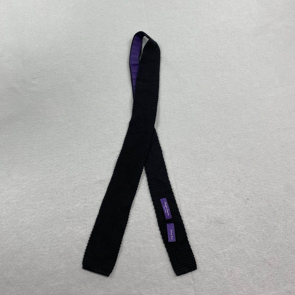 Ralph Lauren Purple Label Neck Tie Mens Black Knit Cotton Cashmere